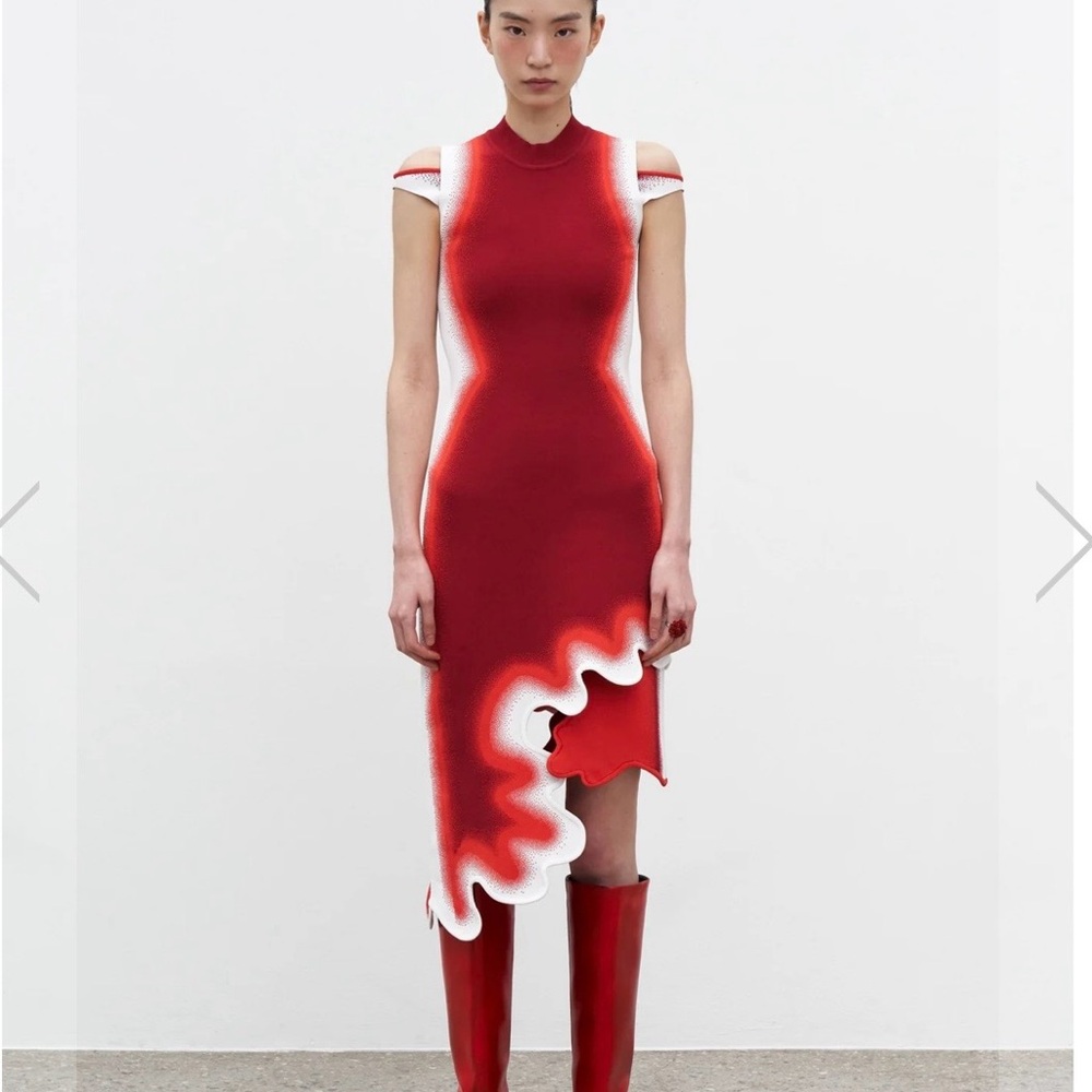 PH5 Red and White Asymmetrical Brooklyn Wavy Dress